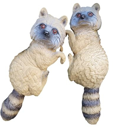 Aspinaworld Gartenfigur Waschbären 2er Set hängend 37 cm – wetterfeste Waschbärfiguren Kunstharz Aufhängefunktion, Waldtier Figur für den Außenbereich