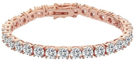 Dunnett Taylor Rose Gold Plated 6mm Cubic Zirconia Classic Tennis Bracelet for Women