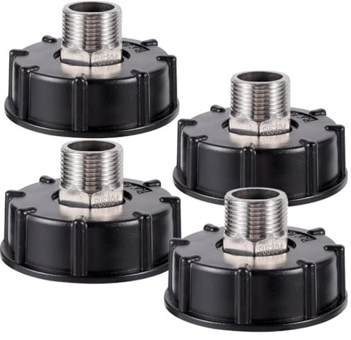 FOGWOWO IBC Adapter S60X6 IBC Tank Zubehör 3/4 Grobgewinde mit 3/4 Außengewinde Schlauchanschluss Edelstahl Ventilauslauf Armaturen,4 Stück