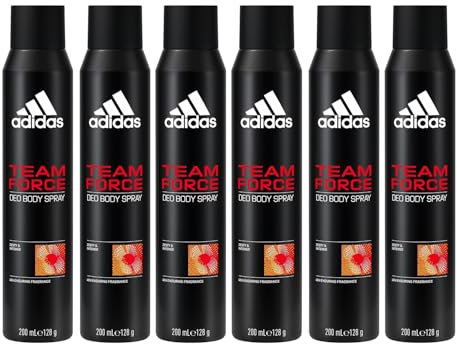 6x adidas Team Force Deo Body Spray,holziger Duft angereichert mit Orangenextrakt, mit 48 Stunden Schutz vor Schweiß und Körpergeruch,gegen starkes Schwitzen und Körpergeruch 200ml (6er Pack)