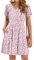 AUSELILY Robe d'Été Femme Robe Décontractée de Plage Robes T-Shirt Élégante avec Ourlet Volant Manches Courtes et Poches Petite Fleur Rose S