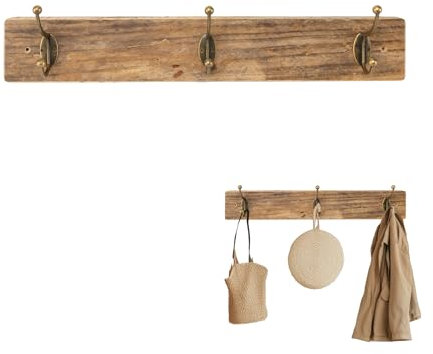 Perchero Pared de Madera Rústico con 3 Ganchos Metálicos Vintage - Colgador Decorativo para Entrada, Dormitorio, Baño para Abrigos, Sombrero, Toallas