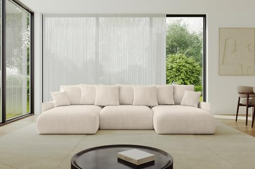 ALTDECOR Ecksofa in U-Form mit Schlaffunktion und Bettkasten Corner Sofa Bett Eckcouch Couch U-Form Schlafcouch Ausziehbar Wohnlandschaft Schlafsofa Cauchsofa ONESK-U-v1 304x165x40 Beige