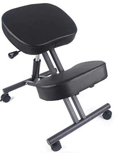 pochcicou Ergonomischer Kniestuhl, Kniehocker mit Rollen, Tragfähigkeit 100 kg, Einstellbare Höhe, Kniestuhl für Zuhause, Büro, Schwarz