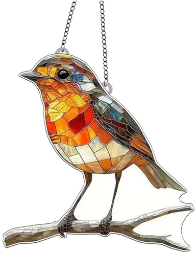 Large Acrylic Robin Bird Pendant, 20 × 20cm Sun Catchers for Windows Robin Suncatcher Ornaments Hanging in Home Decoration Windows Gardens