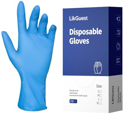 LikGuest Nitrile Disposable Gloves 100 Count Latex Free Blue M | Puncture resistant protection, multipurpose use for cleaning, food handling, household and professional tasks