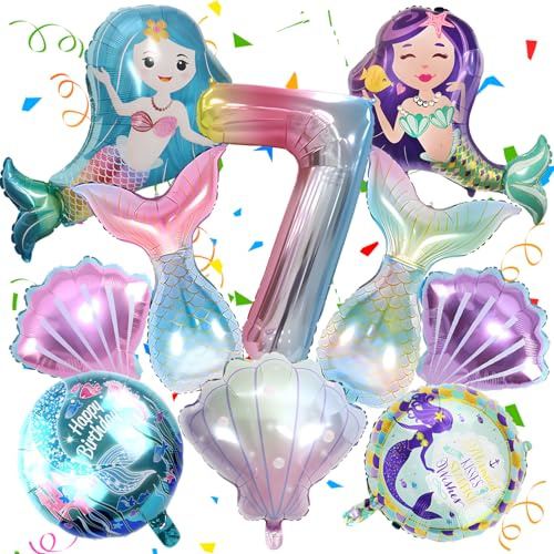 10 Stück Meerjungfrau Luftballons Set, 7. Geburtstag Deko Mädchen | Meerjungfrauenflosse Ballons, Mermaid Folienballons, Kindergeburtstag Deko, Für Unterwasser-Party, Ozean Thema Dekoration
