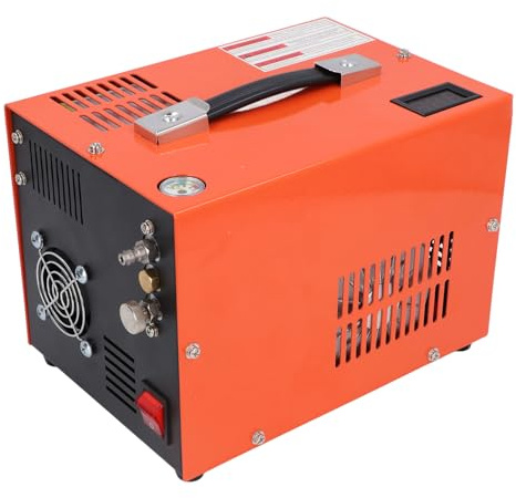 Denash 30 MPa Hochdruck-Luftpumpe Zum Aufblasen, ölfrei, Keine Kühlwasserzirkulation, mit Temperaturanzeige, AC/DC-Stromversorgung, 8-mm-Schnellanschluss, Zum Tauchen Geeignet (EU-Stecker 220 V)