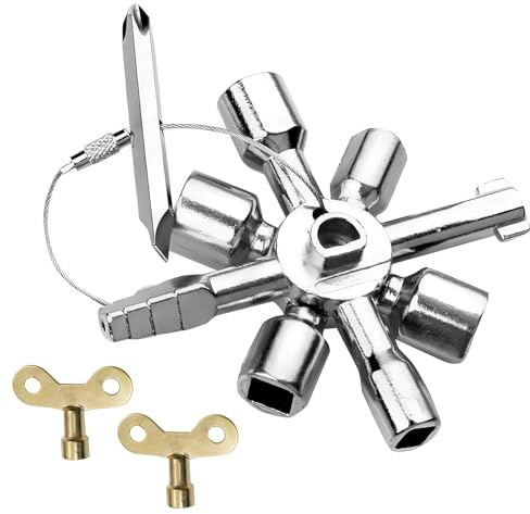 Clé Universelle 10-en-1 pour Armoire Électrique, Clé pour Compteur d'Eau et Vanne, Accessoires pour Services de Secours et Pompiers (10 Profils, 2 Croix, 1 Clé)