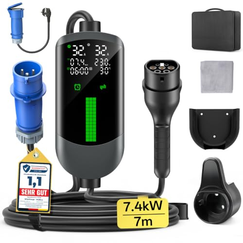 Cargador Coche Electrico Wallbox 7,4kW 7M 6-32A Cable Carga Coche Electrico