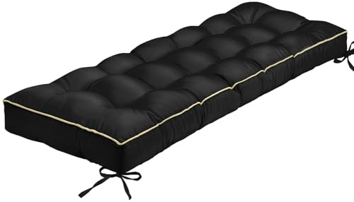 TaiBest Outdoor Bench Cushion, Tufted Patio Seat Pad for Garden Bench, Porch Swing, Indoor/Outoor Furniture (Black, 122X46X10cm)