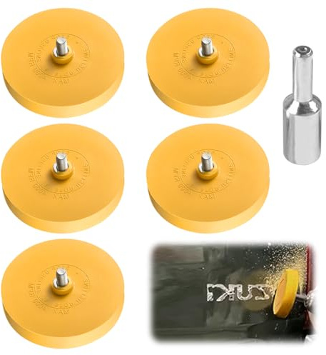 5x Folienradierer Set Ø88 mm inkl. Adapter – Gummiradierer zur professionellen Entfernung von Aufklebern, Folien und Kleberesten am Auto, Motorrad – für Bohrmaschine & Akkuschrauber