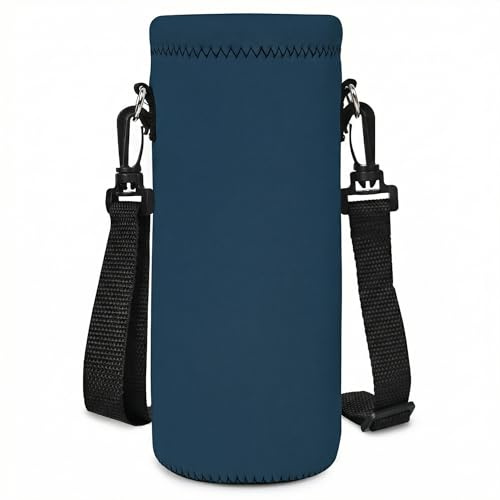 AORTDES Neoprene Water Bottle Carrier Bag with Adjustable Shoulder Strap for Men Women Walking Hiking,Portable Insulated Holder Case for Stainless Steel/Glass/Plastic Bottles (Petrol Blue, 500ML)