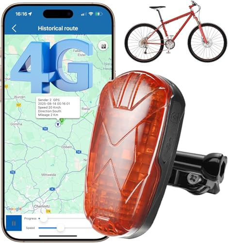 Winnes Fahrrad GPS Tracker Ohne ABO,Echtzeit Tracking,Verdeckte Bike GPS Tracker mit SOS,Geo-Fence 1800mAh,Alarmbenachrichtigungen per App/SMS Für Fahrrad,Ebike,Klappräder