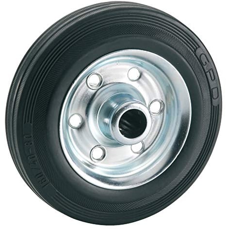 Dörner + Helmer Vollgummi-Rad, 125mm x 37mm x 15mm, 100kg Tragkraft, 44mm Nabe, Stahlblechfelge, für Sackkarren