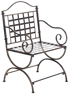 CLP Eisenstuhl Lotta im Jugendstil I Outdoor-Stuhl mit Armlehnen I Handgefertigter Gartenstuhl aus Eisen I erhältlich, Farbe:Bronze