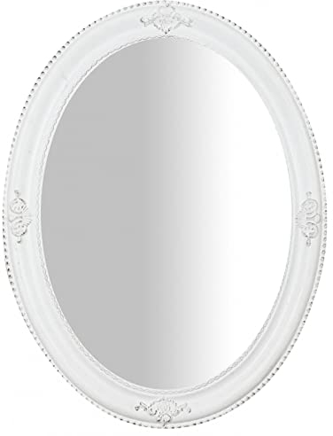 Biscottini Wandspiegel weiß 84x64x4 cm | Wandspiegel Vintage | Spiegel oval | Spiegel Wand