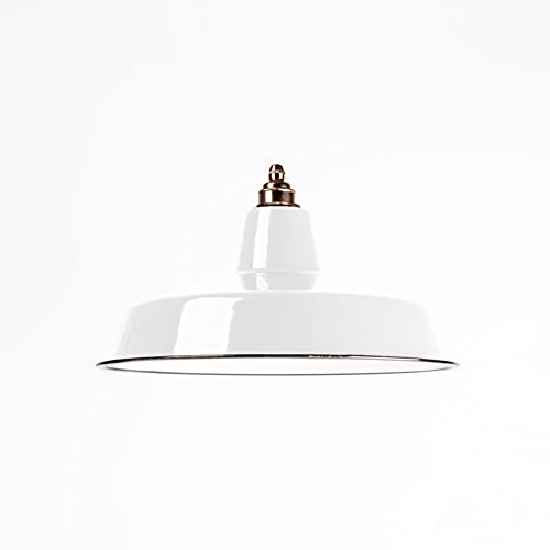Industrie Lampenschirm Emaille Weiß (2. Wahl), Fabriklampe 36 cm, inkl. Fassung aus Messing, Old English Finish