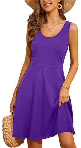 STYLEWORD Women's Sleeveless Casual Cotton Sundress Skater Dresses Summer Midi Swing Dress(A-Purple,Medium)