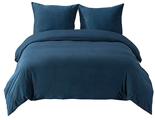 BEDSURE Bettwäsche 135x200 2teilig Marineblau - 1 Bettbezug 135x200 cm + 1 Kissenbezug 80X80 cm, ÖKO-TEX Bettwäsche-Sets Blau Polyester Mikrofaser mit Reißverschluss