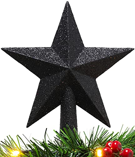 Christmas Concepts® 20cm Glitter Tree Top Star Decoration – Christmas Tree Topper (Black)