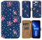 32nd Floral Series 2.0 - Design PU Leather Book Wallet Case Cover for Apple iPhone 13 Pro (6.1), Designer Flower Pattern Wallet Style Flip Case With Card Slots - Vintage Rose Indigo