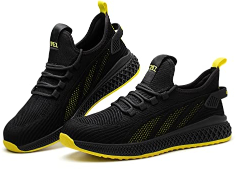 SPIEZ Unisex Sicherheitsschuhe mit Schutzzehenkappe, Pannensichere leicht Arbeitsschuhe für Damen und Herren, Atmungsaktiv Modische Turnschuhe für Arbeit und Alltag, EU43, Schwarz/Gelb