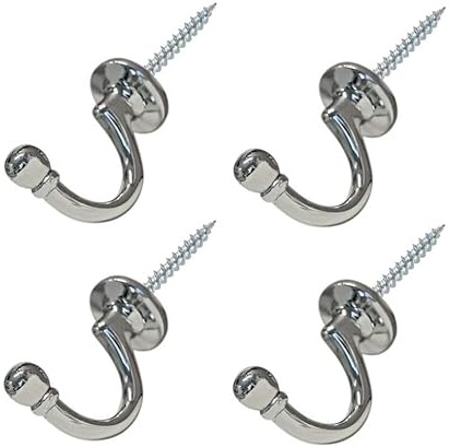 TERF® Traditional Type Polished Chrome Curtain Drapery Hold Back Tie Back Hooks Ball End Hooks Shower Window Wall Mounted Curtain Tie Back Screw for Keys Clothes Coat Hanger - Pack of 4