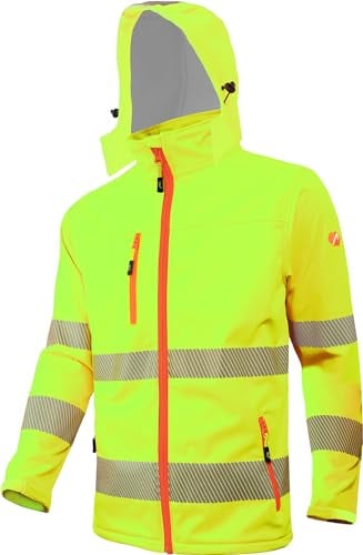 ACE Neon Lite Warnschutz-Jacke - Softshell-Warnjacke inkl. Reflektoren und abnehmbarer Kapuze - EN ISO 20471 - Gelb - 4XL