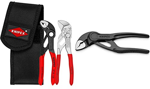 Knipex Mini Pliers Set in Belt Tool Pouch (self-Service Card/Blister) 00 20 72 V04 & Cobra® XS Water Pump Pliers Grey atramentized, Embossed, Rough Surface 100 mm 87 00 100
