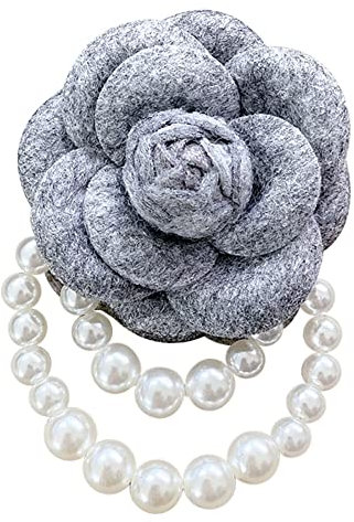 URFEDA Broche Camélia Broche Corsage avec Perle Simulée Broche Tissu Fleur Bijoux de Costume Robe Jeans Broche Florale pour Echarpe Décoration de Chapeau Décoration Vestimentaire Gris