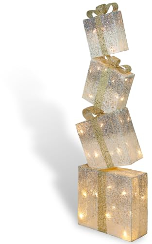 CCLIFE LED Geschenkbox 4er Set Weihnachten Weihnachtenbox Beleuchtete Lichterkette batteriebetrieb Weihnachtsdeko