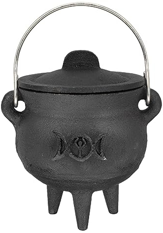 Cast Iron Cauldron With Lid And Carry Handle, 4 Inch Halloween Witch Pot For Spells, Smudging, Ritual & Blessings | Halloween Decoration Or Incense Burning