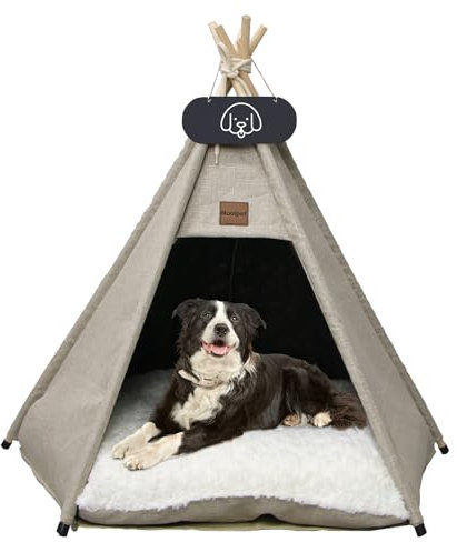 Mooipet Tipi Zelt für Haustiere mit doppelseitigem Kissen Haustierzelt für Hunde/Katzen Haustierhütte Abnehmbar und Waschbar Hundehaus für Meerschweinchen Kaninchen Hamster Kätzchen 50x50x60cm