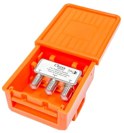 hb-digital DiSEqC Schalter 2/1 Verteiler für Satelliten Switch Empfang 2 Satelliten für 1 Teilnehmer Outdoor LNB Wetterschutz Chess