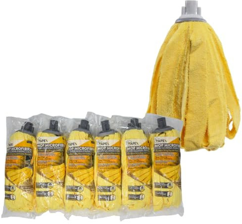 Apex Set 6 Mop Microfibra con Paracolpi in Gomma – Lavapavimenti Professionale da 165g – Ideale per Parquet e Superfici Delicate – Attacco Universale – Alta Assorbenza
