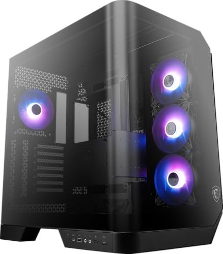 MSI mag PANO 120R PZ - ATX Mid-Tower Gaming PC Case - Panel de Vidrio Templado de 270 Grados - Soporte de refrigeración líquida para radiador de hasta 360 mm - 7 Ventiladores ARGB preinstalados -