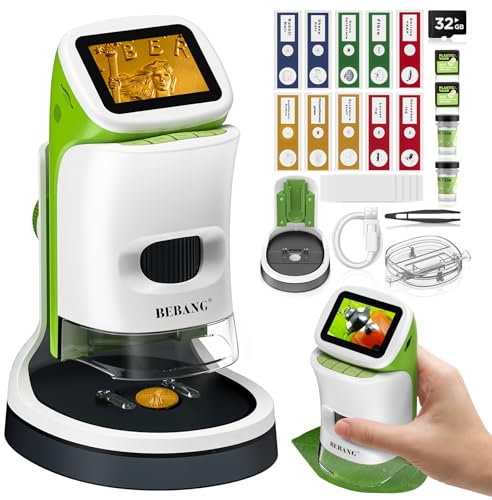 Miniscope de microscope portable détachable pour enfants – Écran HD 4K 2 – Microscopes numériques de poche 1000X pour garçons et filles âgés de 4 à 12 ans – Kit de tige scientifique portable avec jeu