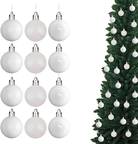 30mm/12Pcs Christmas Baubles Shatterproof White, Christmas Tree Decorations Ball Ornaments Balls Xmas Hanging Decorations Holiday Decor - Shiny,Matte,Glitter