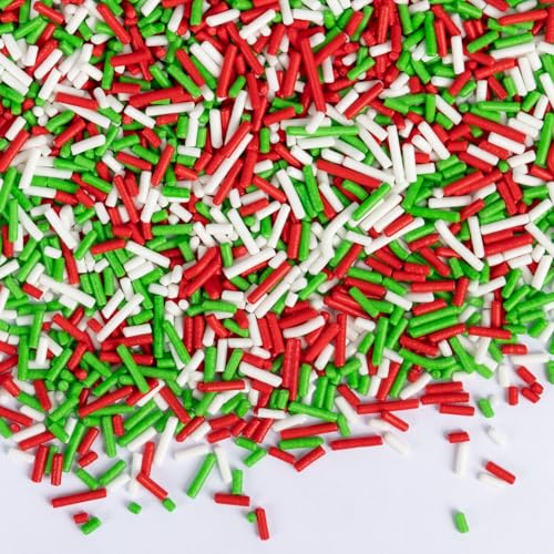 Twisweet Christmas Sprinkles 130g, Edible Sugar Jimmies for Cake Decorating | Red, green & white rod sprinkles for cake decorations, cake toppers, cupcakes, cookies, holiday baking & festive desserts