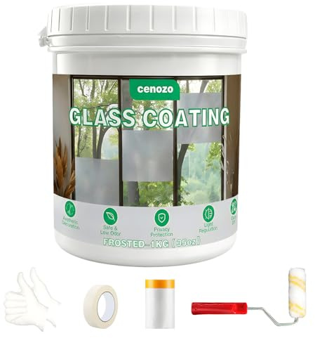 1000G Liquide Film Fenetre Anti Regard,Revêtement Dépoli,Imperméable et Résistante aux UV,Protection de la Vie Privée pour Fenêtres DIY pour Salle de Bain,Portes Vitrées,Cuisine,Pièce (avec Outils)