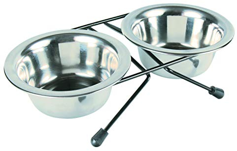 Trixie - Gamelles / Bols En Inox pour Chien - Support Stand et Fil - Taille 15 cm