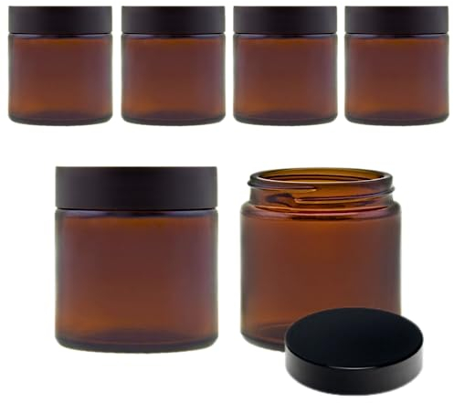 mikken 6 Glastiegel 120 ml/Salbentiegel/Cremetiegel aus Braunglas inkl. Etiketten