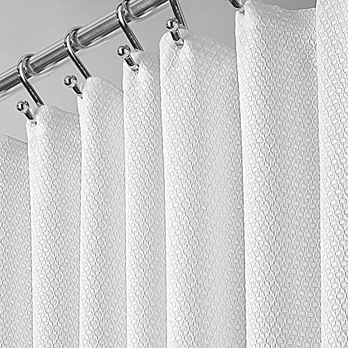 mDesign STALL Duschvorhang aus Polyester, mit verstärkten Knopflöchern, für Dusche und Badewanne, elegant, gewebt, geometrisches Rautenmuster, 137,2 x 198,1 cm, Weiß