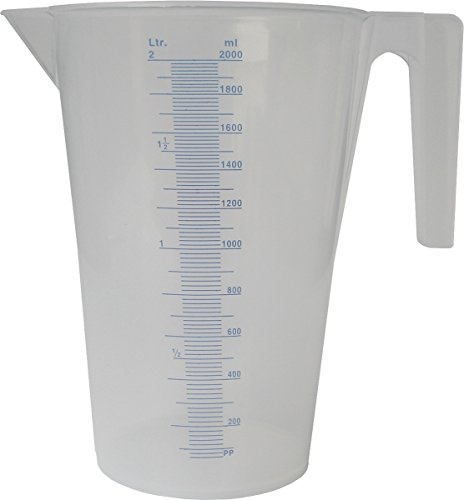 SAMOA Messbecher 2000 ml (Becher aus Kunststoff, für Öl / Säure / Heizöl / Benzin…, Skaleneinteilung 20 ml, offener Handgriff, stapelbar) 678200