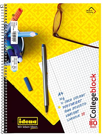 Idena 10392 - Collegeblock, DIN A4, 80 Blatt, 70 g/m², kariert, gelocht
