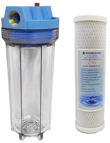 Boîtier transparent de filtre standard de 25,4 cm avec ports de 1,9 cm, soupape de réduction de pression et filtre à charbon