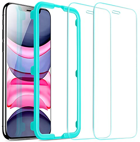 ESR Protector de Pantalla para iPhone 11 y iPhone XR 6.1, Anti-Burbujas, Anti-arañazos, Antihuellas Cristal Vidrio Templado, Marco de Instalación Fácil, Transparente, 2 Unidades
