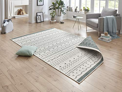 bougari Outdoor Rug Flat Weave Reversible Cuba Rug (80 x 150 cm, 100% Polypropylene, Durable and Easy to Clean, UV and Moisture Resistant, Suitable for Underfloor Heating) Green/Cream