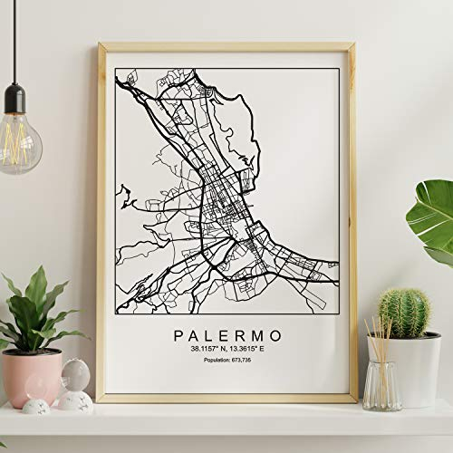 Nacnic Blade Palermo Stadtplan nordischen Stil schwarz und weiß. A3 Größe Plakat Das Bedruckte Papier Keine 250 gr. Gemälde, Drucke und Poster für Wohnzimmer und Schlafzimmer